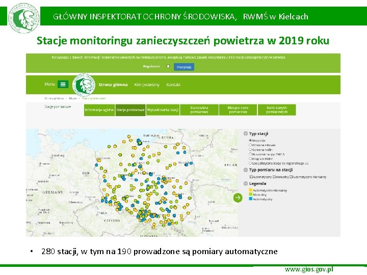 GŁÓWNY INSPEKTORAT OCHRONY ŚRODOWISKA, RWMŚ w Kielcach Stacje monitoringu zanieczyszczeń powietrza w 2019 roku