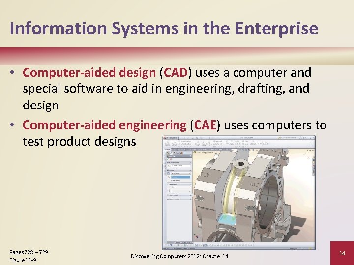 Information Systems in the Enterprise • Computer-aided design (CAD) uses a computer and special