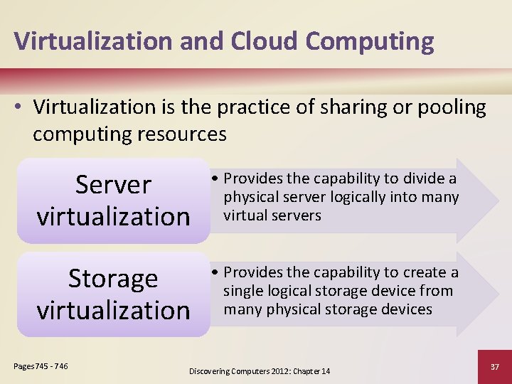 Virtualization and Cloud Computing • Virtualization is the practice of sharing or pooling computing