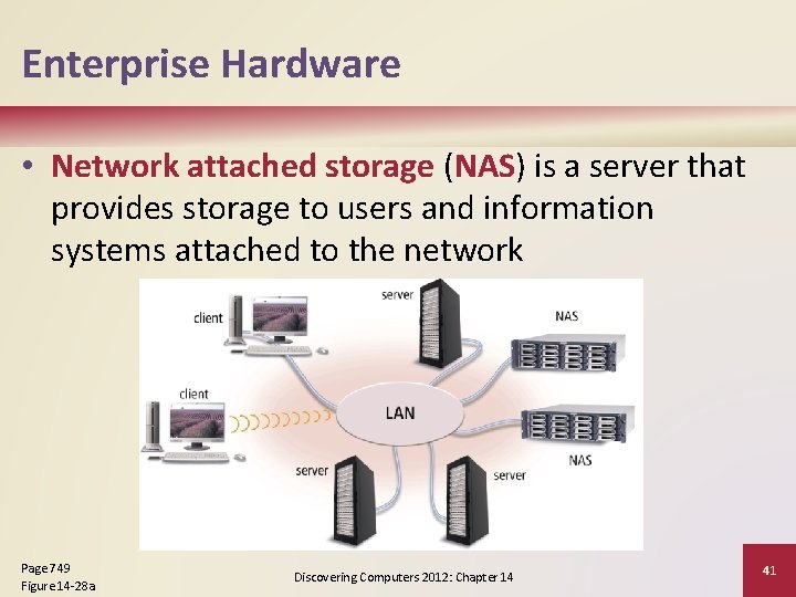 Enterprise Hardware • Network attached storage (NAS) is a server that provides storage to