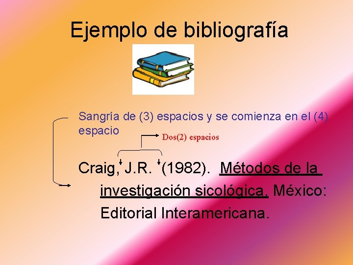 Ejemplo de bibliografía Sangría de (3) espacios y se comienza en el (4) espacio Ejemplo de bibliografía Sangría de (3) espacios y se comienza en el (4) espacio