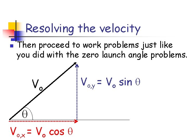 Resolving the velocity n Then proceed to work problems just like you did with