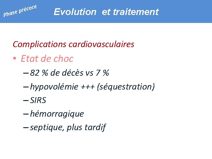 e Ph coc é r p ase Evolution et traitement Complications cardiovasculaires • Etat