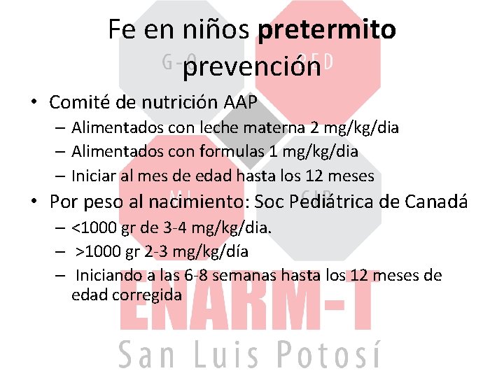 Fe en niños pretermito prevención • Comité de nutrición AAP – Alimentados con leche