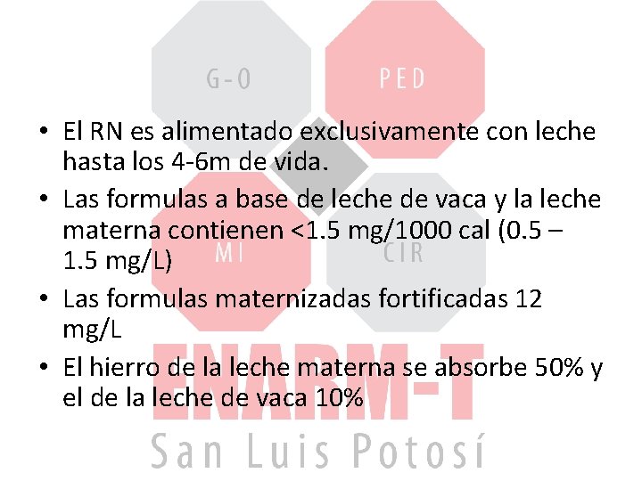  • El RN es alimentado exclusivamente con leche hasta los 4 -6 m