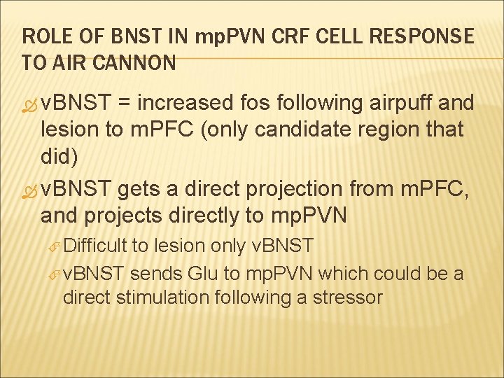 ROLE OF BNST IN mp. PVN CRF CELL RESPONSE TO AIR CANNON v. BNST