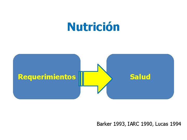Nutrición Requerimientos Salud Barker 1993, IARC 1990, Lucas 1994 