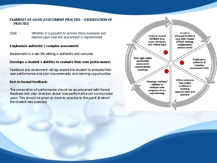 EXAMPLES OF GOOD ASSESSMENT PRACTICE – OBSERVATION OF PRACTICE Note - Whether it is