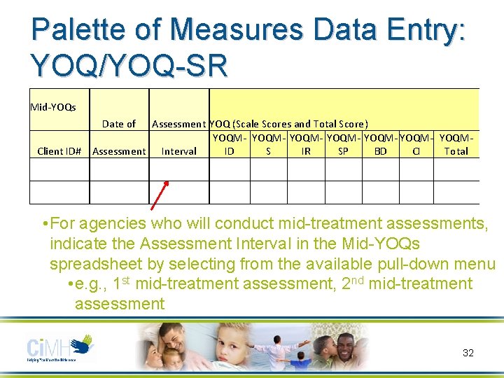 Palette of Measures Data Entry: YOQ/YOQ-SR Mid-YOQs Date of Assessment YOQ (Scale Scores and