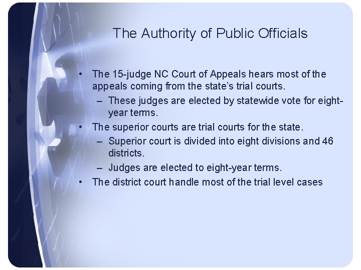 The Authority of Public Officials • The 15 -judge NC Court of Appeals hears