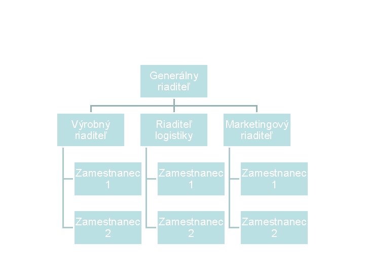 Generálny riaditeľ Výrobný riaditeľ Riaditeľ logistiky Marketingový riaditeľ Zamestnanec 1 Zamestnanec 2 