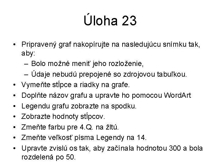 Úloha 23 • Pripravený graf nakopírujte na nasledujúcu snímku tak, aby: – Bolo možné