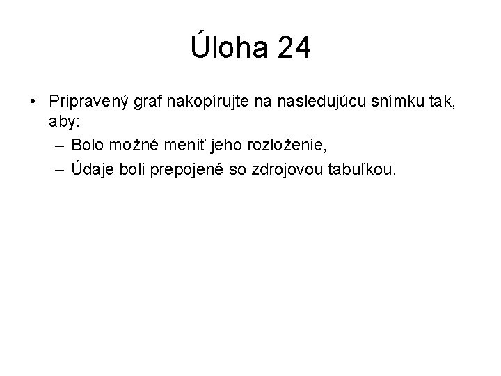 Úloha 24 • Pripravený graf nakopírujte na nasledujúcu snímku tak, aby: – Bolo možné