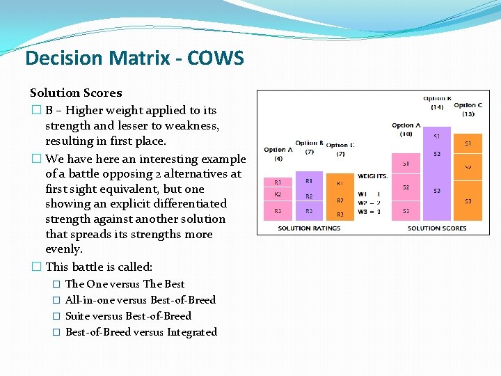 Decision Matrix - COWS Solution Scores � B – Higher weight applied to its Decision Matrix - COWS Solution Scores � B – Higher weight applied to its
