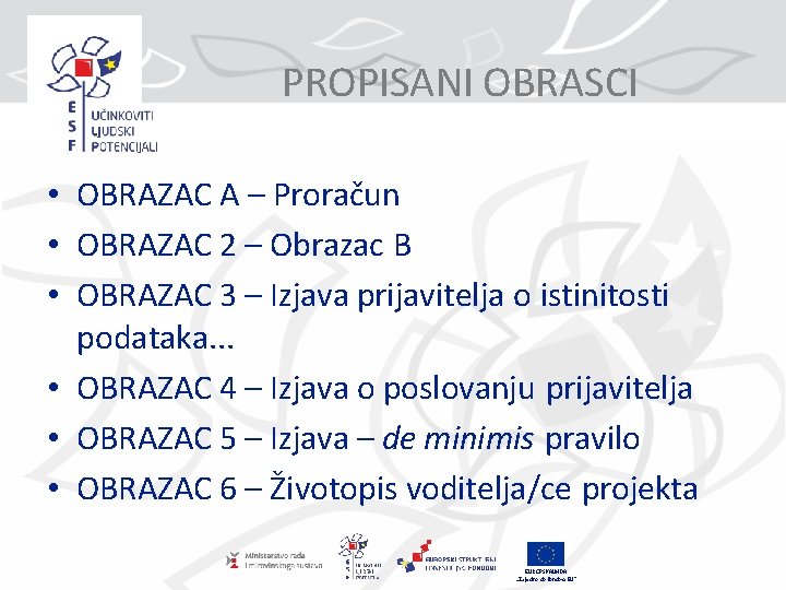 PROPISANI OBRASCI • OBRAZAC A – Proračun • OBRAZAC 2 – Obrazac B •