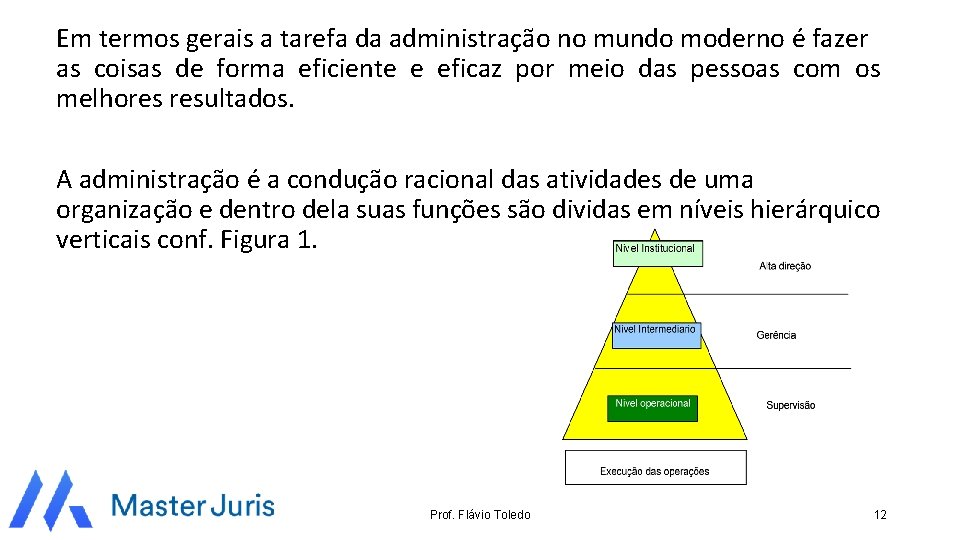 Em termos gerais a tarefa da administração no mundo moderno é fazer as coisas