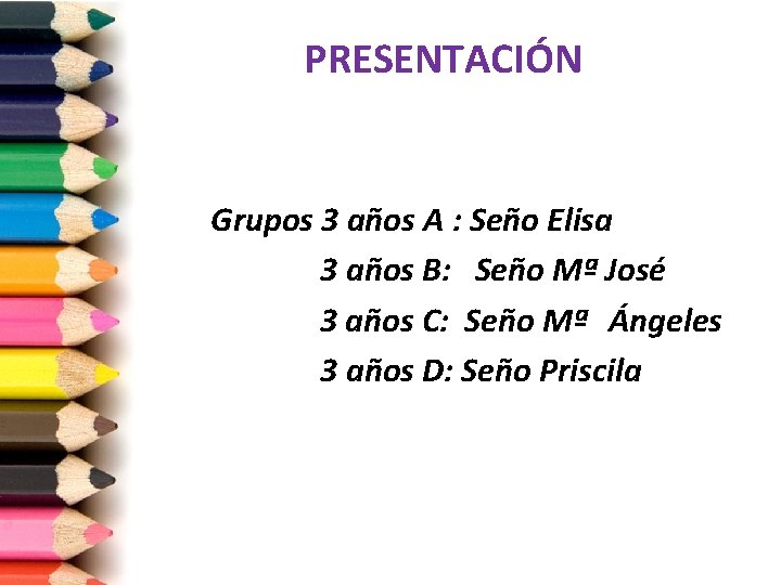 PRESENTACIÓN Grupos 3 años A : Seño Elisa 3 años B: Seño Mª José