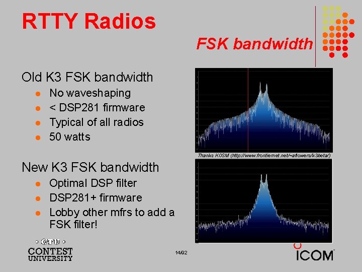 RTTY Radios FSK bandwidth Old K 3 FSK bandwidth l l No waveshaping <