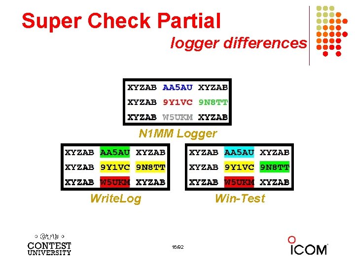 Super Check Partial logger differences N 1 MM Logger Write. Log Win-Test 16/92 