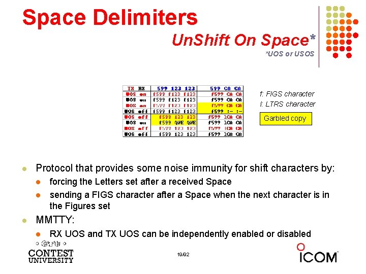 Space Delimiters Un. Shift On Space* *UOS or USOS f: FIGS character l: LTRS