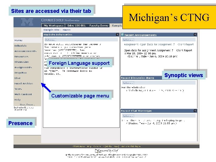 Sites are accessed via their tab Michigan’s CTNG Foreign Language support Synoptic views Customizable