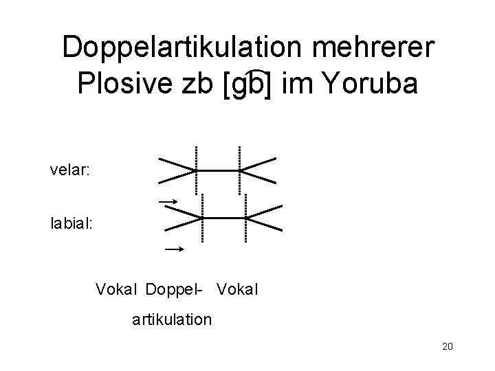 Doppelartikulation mehrerer Plosive zb [g b] im Yoruba velar: labial: Vokal Doppel- Vokal artikulation