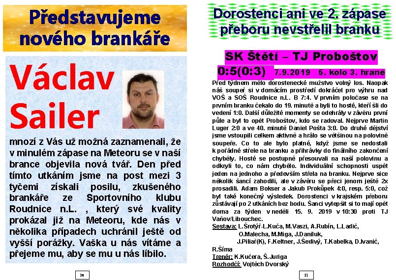 Představujeme nového brankáře Václav Sailer mnozí z Vás už možná zaznamenali, že v minulém