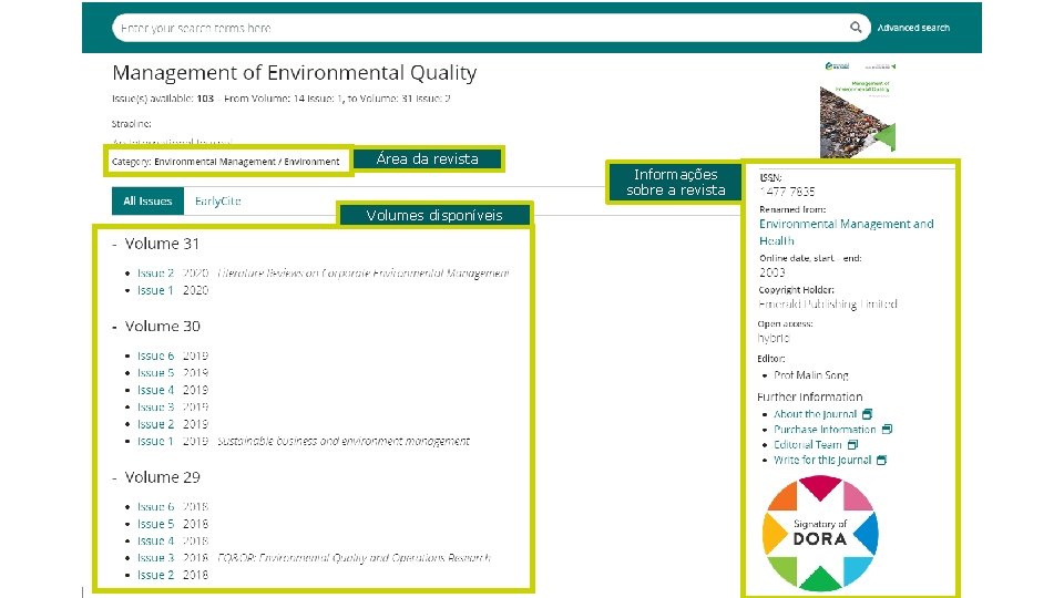 Área da revista Volumes disponíveis Informações sobre a revista 