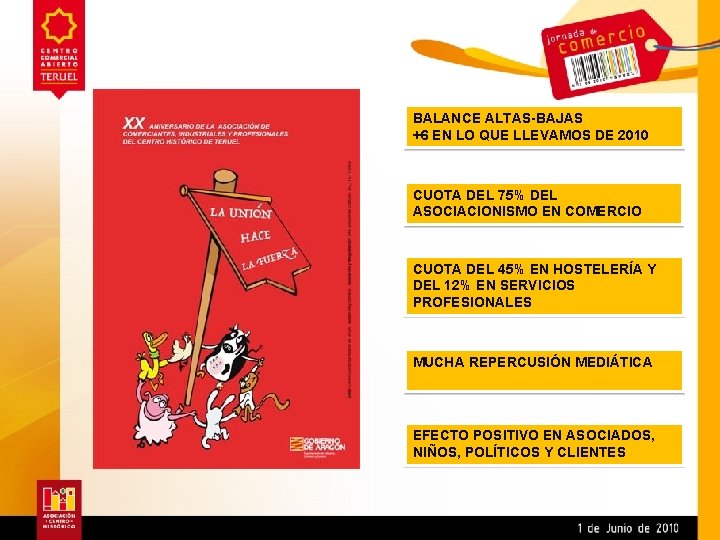 BALANCE ALTAS-BAJAS +6 EN LO QUE LLEVAMOS DE 2010 CUOTA DEL 75% DEL ASOCIACIONISMO