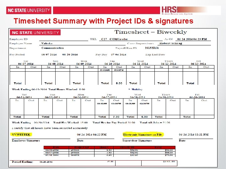 Timesheet Summary with Project IDs & signatures Timesheet Summary with Project IDs & signatures