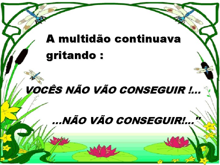 A multidão continuava gritando : VOCÊS NÃO VÃO CONSEGUIR !. . . NÃO VÃO