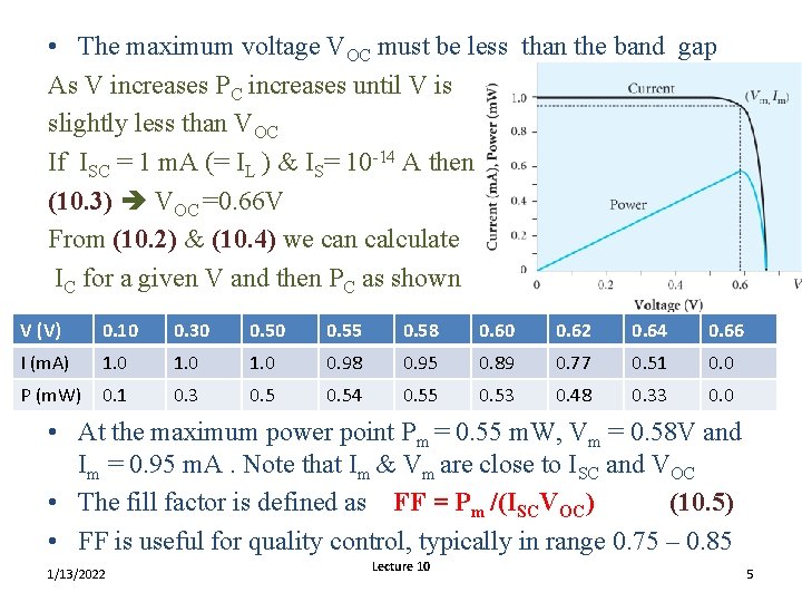 • The maximum voltage VOC must be less than the band gap As • The maximum voltage VOC must be less than the band gap As