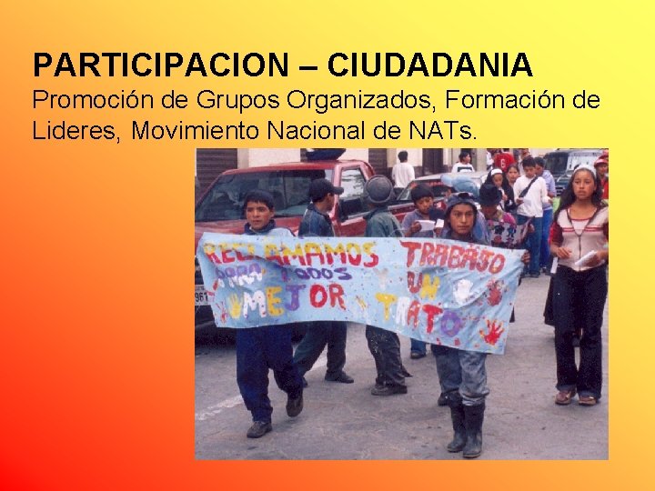 PARTICIPACION – CIUDADANIA Promoción de Grupos Organizados, Formación de Lideres, Movimiento Nacional de NATs.