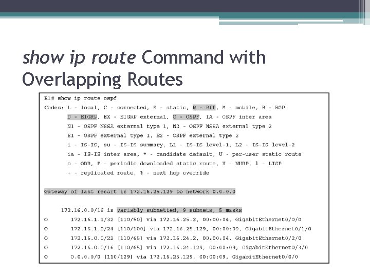 show ip route Command with Overlapping Routes 