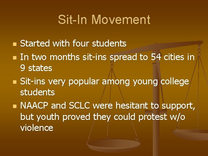 Sit-In Movement n n Started with four students In two months sit-ins spread to