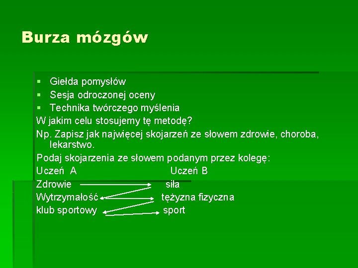 Burza mózgów § Giełda pomysłów § Sesja odroczonej oceny § Technika twórczego myślenia W