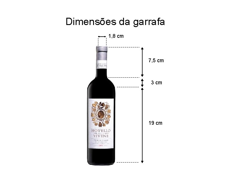 Dimensões da garrafa 1, 8 cm 7, 5 cm 3 cm 19 cm 