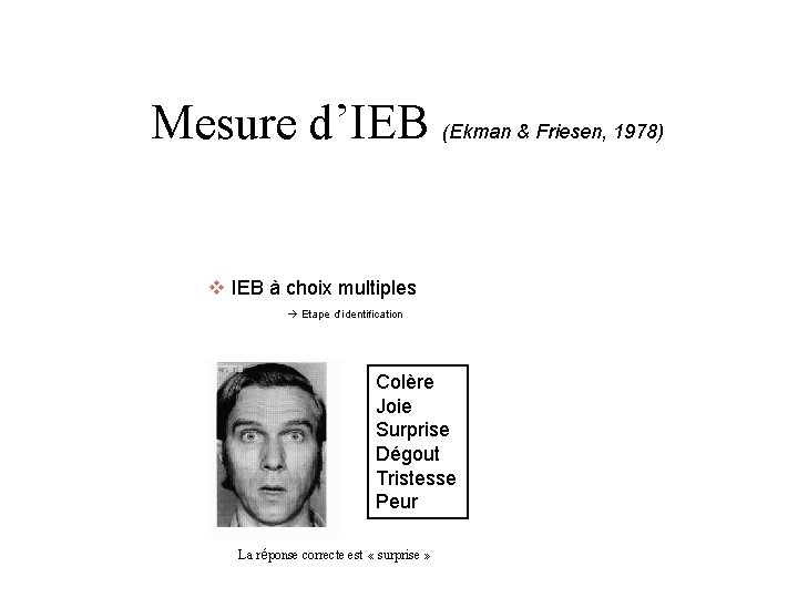 Mesure d’IEB (Ekman & Friesen, 1978) v IEB à choix multiples Etape d’identification Colère
