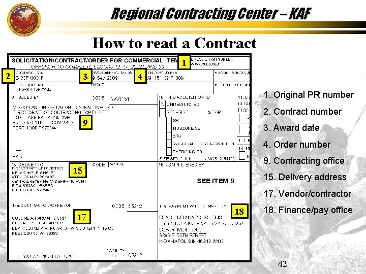 Regional Contracting Center – KAF How to read a Contract 1 2 3 4