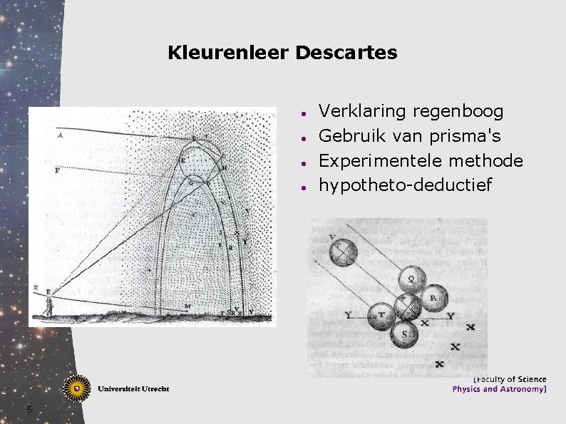 Kleurenleer Descartes 5 Verklaring regenboog Gebruik van prisma's Experimentele methode hypotheto-deductief 