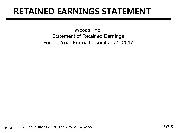 RETAINED EARNINGS STATEMENT 14 -34 Advance slide in slide show to reveal answer. LO