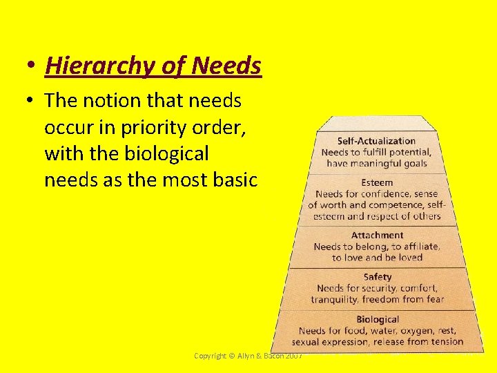 5. Maslow’s Humanistic Theory • Hierarchy of Needs • The notion that needs occur