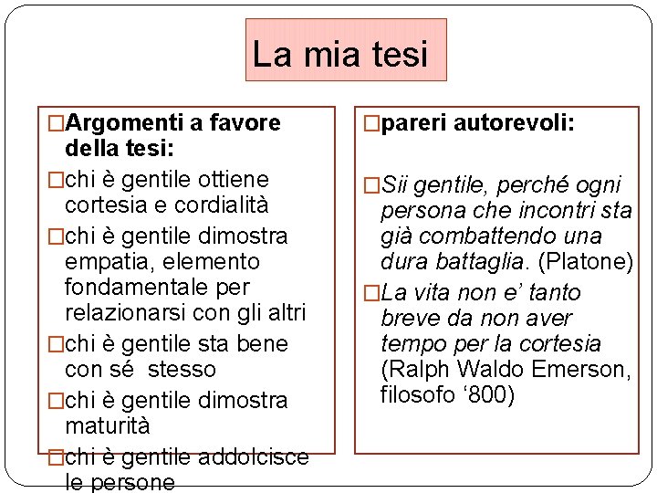 La mia tesi �Argomenti a favore della tesi: �chi è gentile ottiene cortesia e