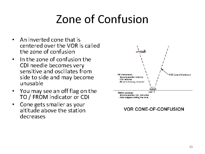 Zone of Confusion • An inverted cone that is centered over the VOR is