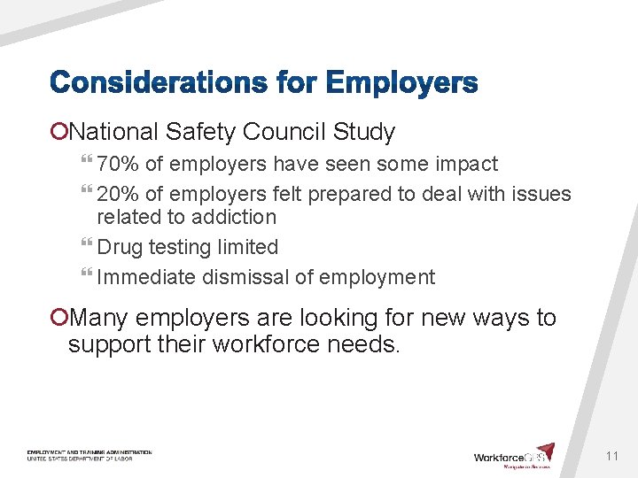 ¡National Safety Council Study } 70% of employers have seen some impact } 20%