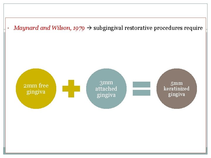  • Maynard and Wilson, 1979 subgingival restorative procedures require 2 mm free gingiva