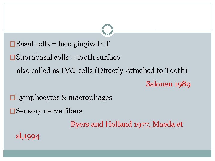 �Basal cells = face gingival CT �Suprabasal cells = tooth surface also called as