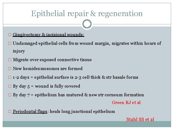 Epithelial repair & regeneration � Gingivectomy & incisional wounds: � Undamaged epithelial cells from