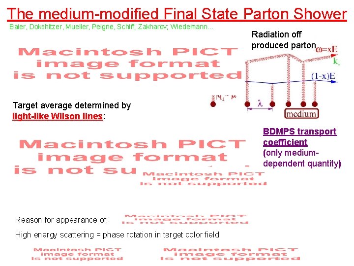 The medium-modified Final State Parton Shower Baier, Dokshitzer, Mueller, Peigne, Schiff; Zakharov; Wiedemann… Radiation