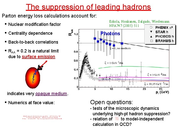 The suppression of leading hadrons Parton energy loss calculations account for: • Nuclear modification